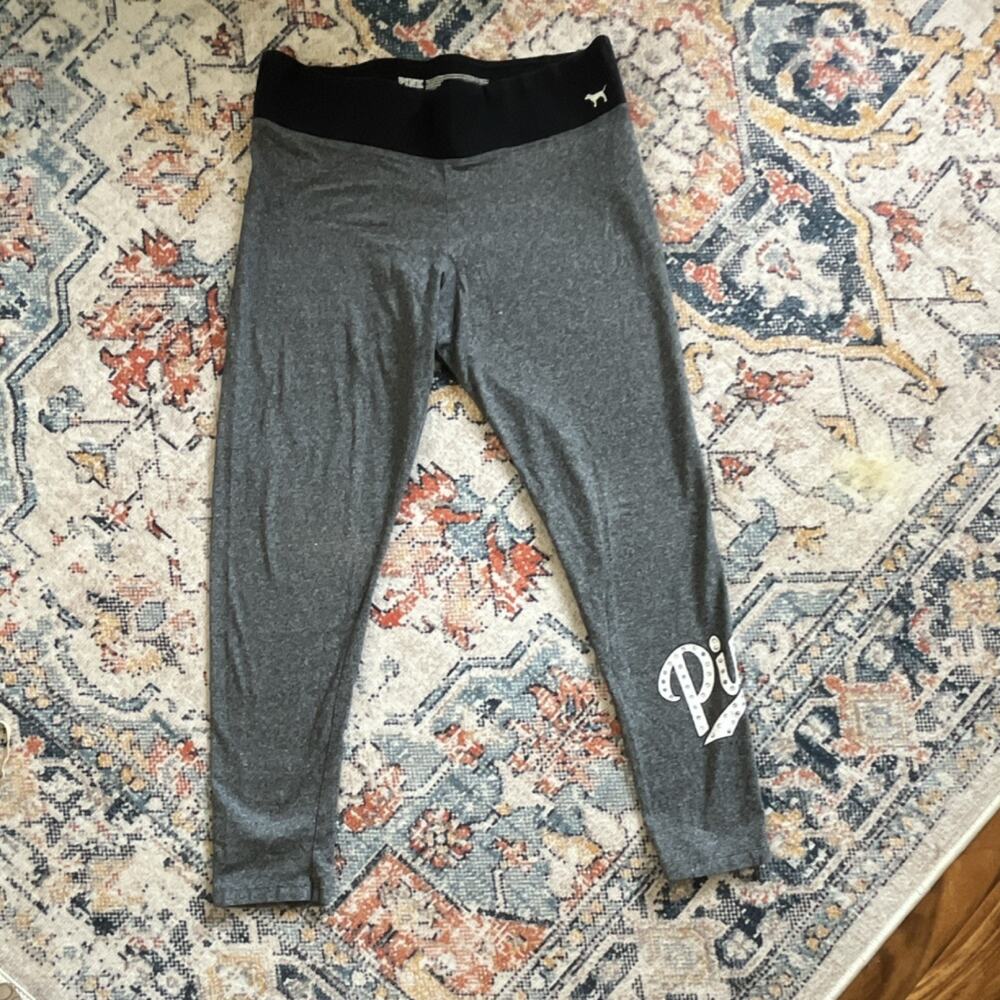 2018 Pink by Victoria's Secret Yoga Pants Gray Black Rhinestone Pink On Leg XL